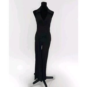 Vtg Trilogy Rampage Clothing Co Black Jumpsuit V-neck Collared FRONT ZIP Size M